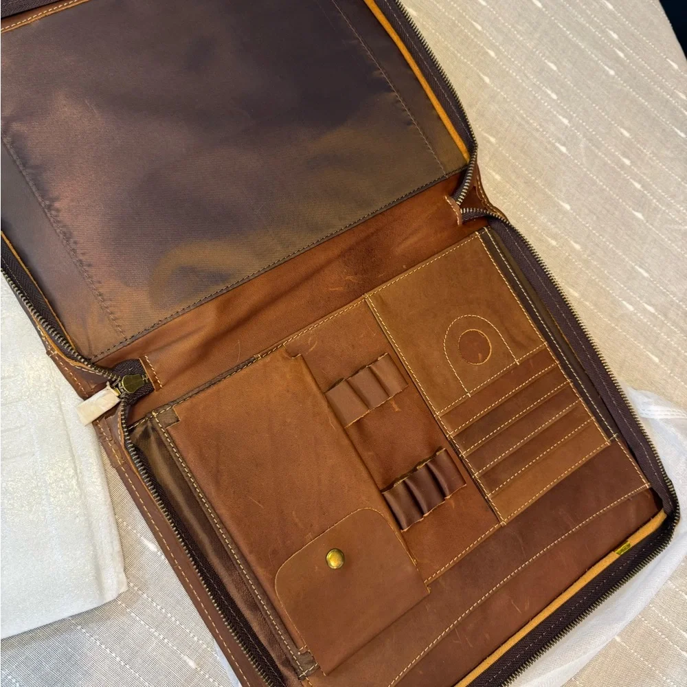 Brown Leather Zip Portfolio